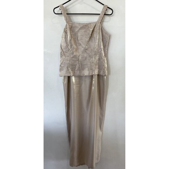 Alex Evenings Champagne Beige Two Piece Jacket Sleeveless Dress Womens 6 Shiny - Picture 2 of 10